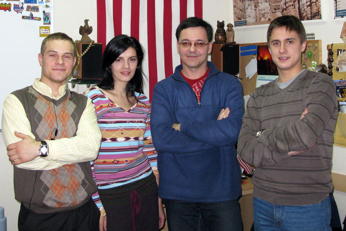 At Terra Nova. From left to right: Andrei Tanase, Larisa Moroz, Andrei Fiodorov (the TOEFL instructor), Evghenii Kosatîi. TOEFL Preparation / Section 5 (Tu.Th. Evening Group). December 2009.