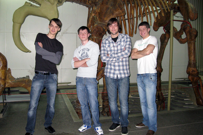 At the National Museum of Ethnography and Natural History of the Republic of Moldova. From left to right: Dionis Grajdan, Alexandr Patrașco, Vasile Dilion, Maxim Sergheev. May 2012.
